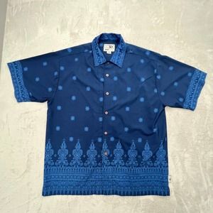Good Vibes Shirt Mens Extra Large Blue Paisley Hawaiian Beach Button Up Casual
